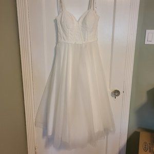 Corset lace top tea length bridal dress